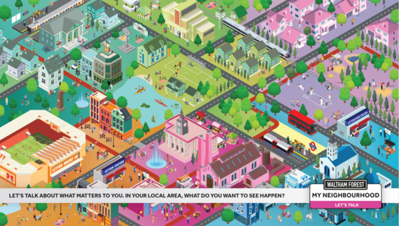 Illustration of the areas of Waltham Forest from above. Let's talk about what matters in your local area. What do you want to see happen?