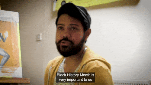 GIG showing a man in a peaked cap with subtitles saying Black History Month is very important to us