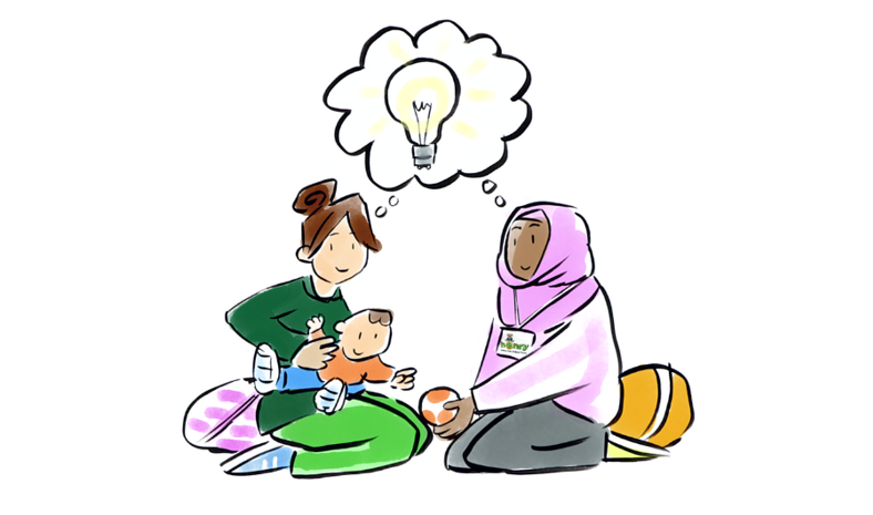 Drawing of two women sitting and smiling.