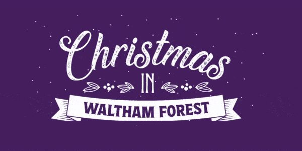 Christmas in Waltham Forest logo purple with sparkles gif