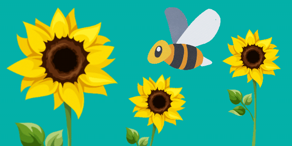 Animation of bee buzzing around sunflowers