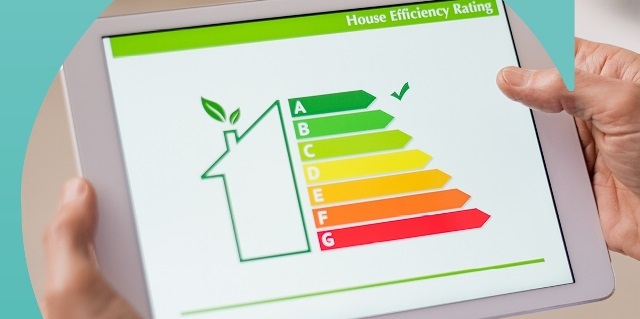 Close up on home energy efficiency rating graph on a tablet