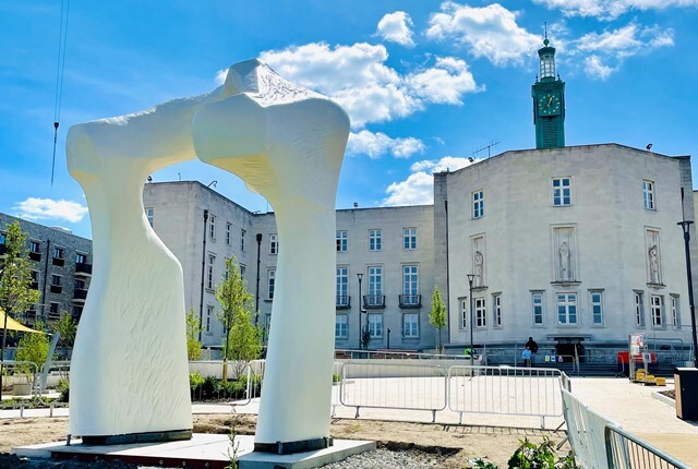 The Arch by Henry Moore in place behind Waltham Forest Town Hall in the sunshine