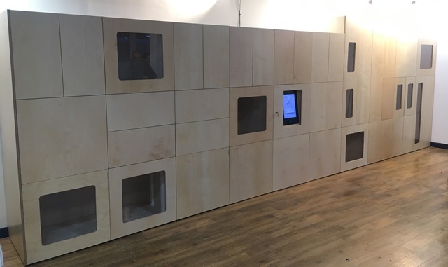 A bank of lockers at the Library of Things