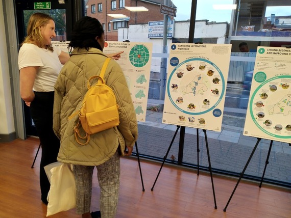 South Leytonstone Area Framework consultation - two people look at a consultation board