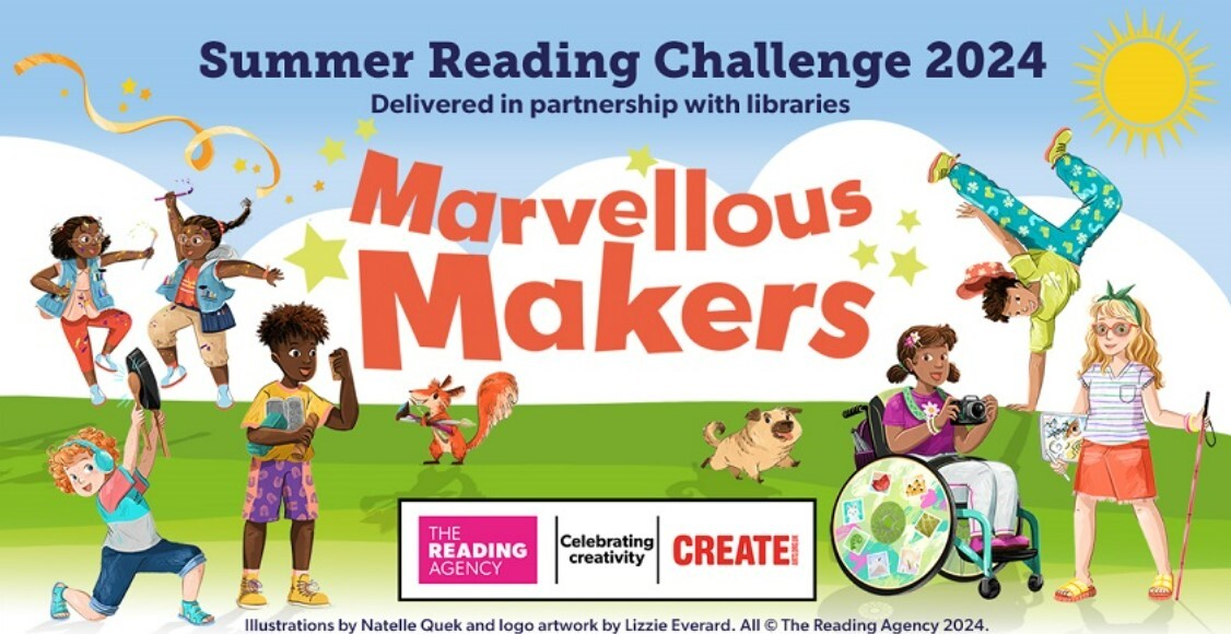 Summer Reading poster with all the characters from the 2024 challenge