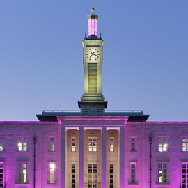 Waltham Forest Town Hall lit up. 