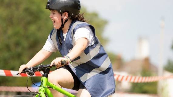 A girl riding a bicycle