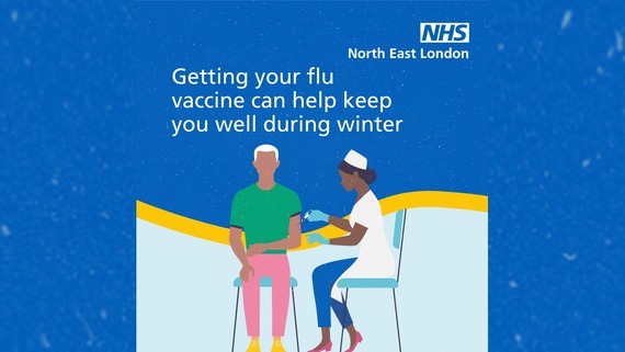 an infographic of a nurse administering a vaccine with the text: getting your flu vaccine can help keep you well during winter 