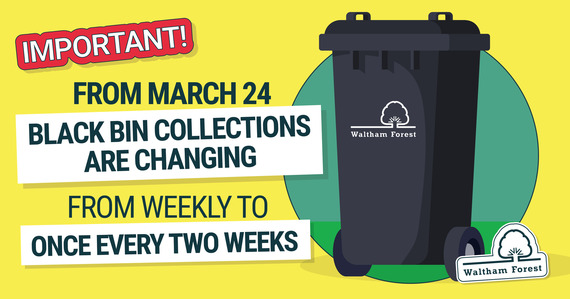 GRAPHIC: Important! From March 24 black bin collections are changing from weekly to once every two weeks