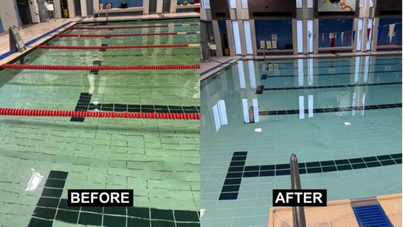 Before and after photos of the pool at Leytonstone Leisure Centre