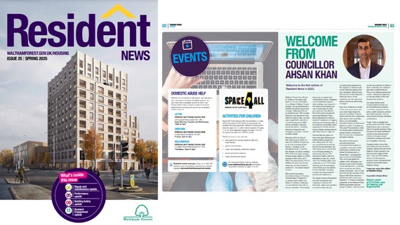 a screengrab of the cover of Residents News newsletter and the first page spread