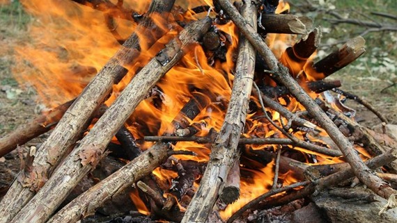 a photo of a roaring wood fire
