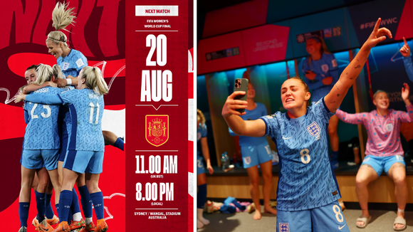 World Cup Final graphic & Georgia Stanway taking a selfie in the changing room