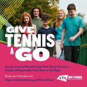 Image reads: Give tennis a go