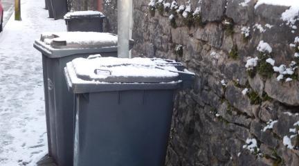 Snow covered bins