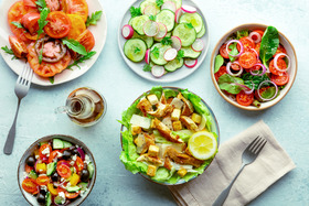 Variety of bowls of salad