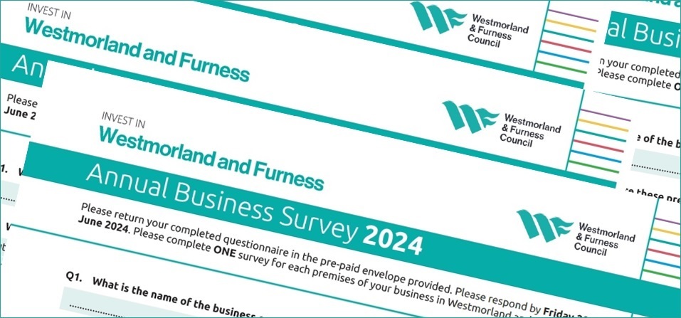 Copies of the annual business survey on top of each other
