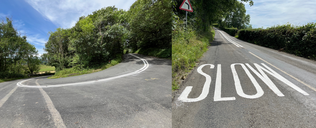 New centre lines and SLOW markings to reduce speed on the diversion route