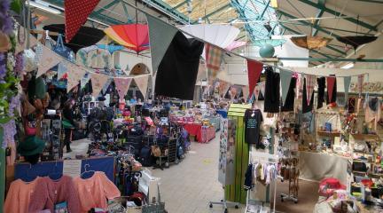 Stalls in an indoor market