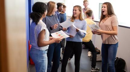 Students receiving their results.