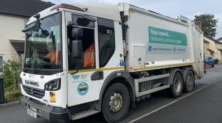 Westmorland and Furness bin wagon on a round in Kendal