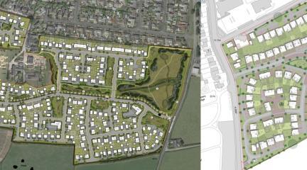 Two overhead site plans of the housing developments