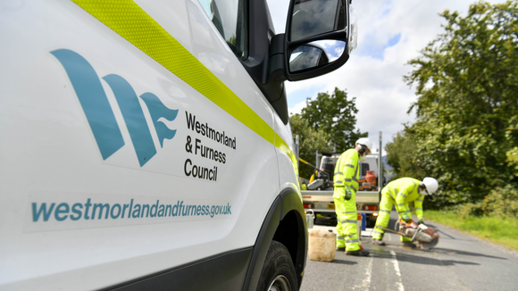 An image of Westmorland and Furness highways preparing a pothole to be repaired using a traditional method