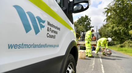 An image of Westmorland and Furness highways preparing a pothole to be repaired using a traditional method