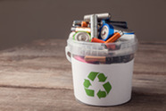 Tub of mixed batteries to be recycled