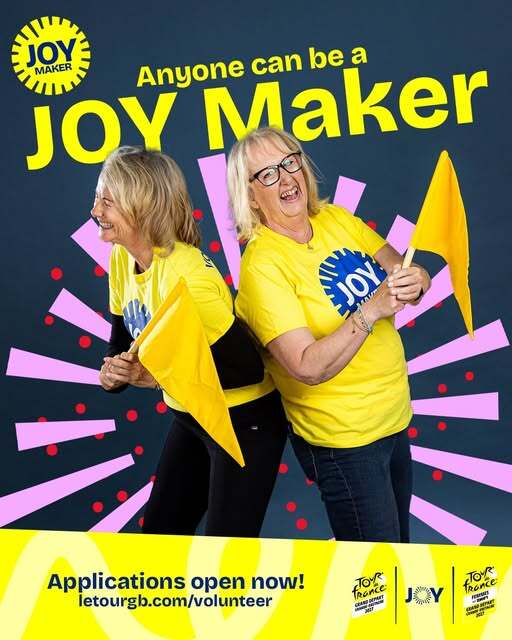 Tour de France graphic reading: Anyone can be a Joy Maker.