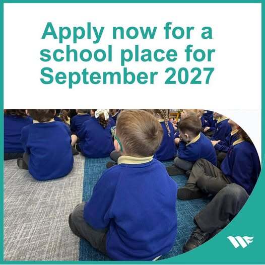 Graphic reading Apply now for a school place for September 2027