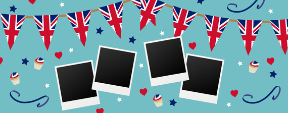 A graphic of blank polaroids beneath union jack bunting