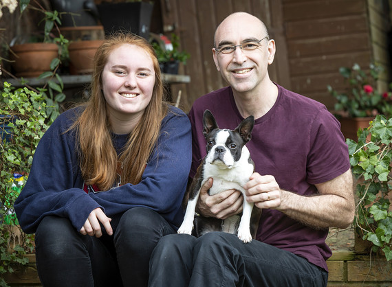 Foster carer Steve with his daughter Jo-Anna and Minty the dog