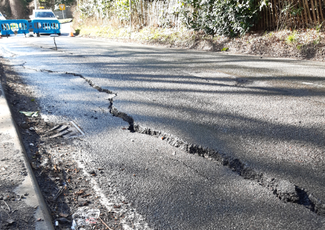 An example of the collapsing road on The Ridges, Finchampstead