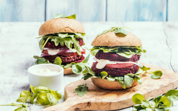 Beetroot burgers and salad in a bun