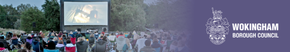 What's on in Wokingham Borough banner showing people watching a film screening outside