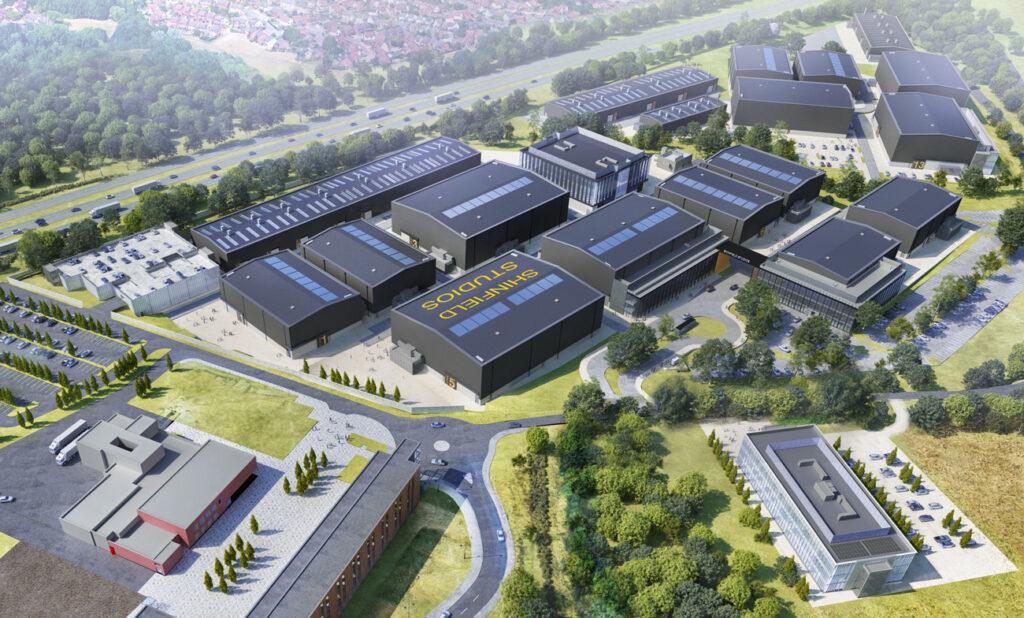 An aerial artist's impression of the proposed new film and television studios south of the M4 at Shinfield