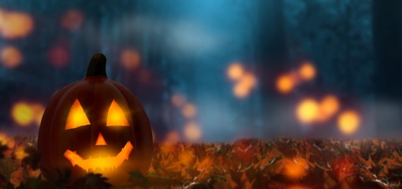 Stock image of a Halloween pumpkin against a dark night