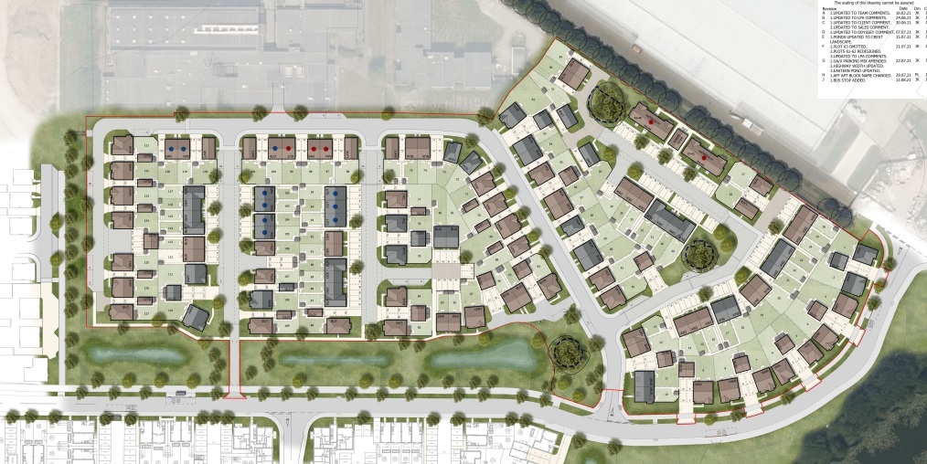 overhead artist's impression of plans for 126 new homes in Arborfield Green