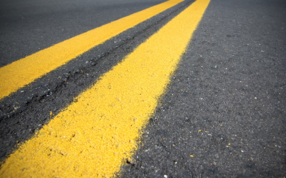 Close up of double yellow lines