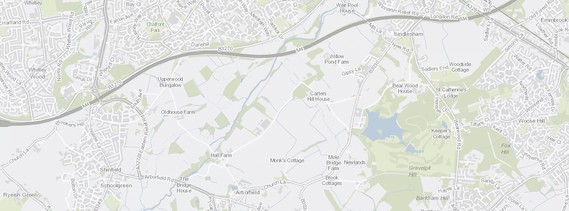 Map view showing the proposed development site at Hall Farm / Loddon Valley to the south of the M4