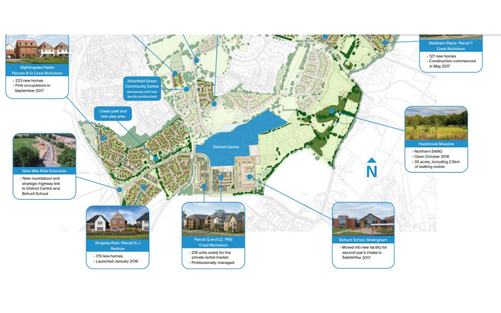 Arborfield village centre map showing the district centre 