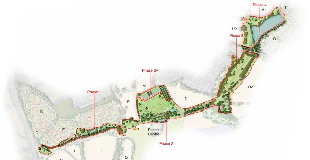 Plan showing the layout of a new linear park at Arborfield 