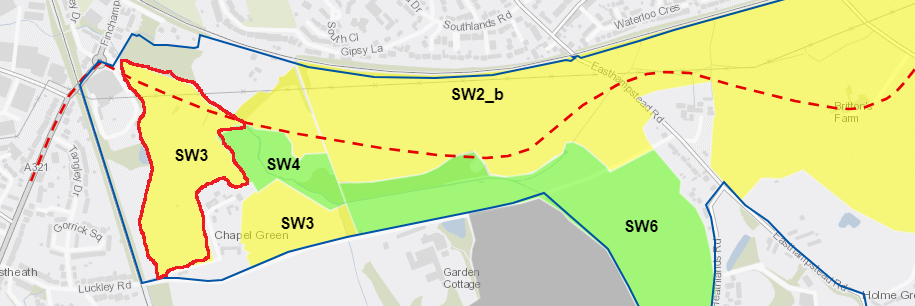 overhead view showing planned housing site to the west of the South Wokingham major development