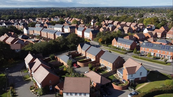 aerial shot of South Wokingham major development showing rooftops of Montague Park