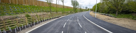 A banner image showing the Winnersh Relief Road on a cloudy day with no traffic on it