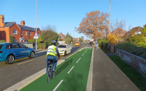 A cyclist cycling on a cycle path