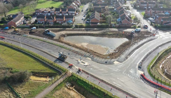 Aerial view of a section of the North Wokingham Distributor Road as it nears completion