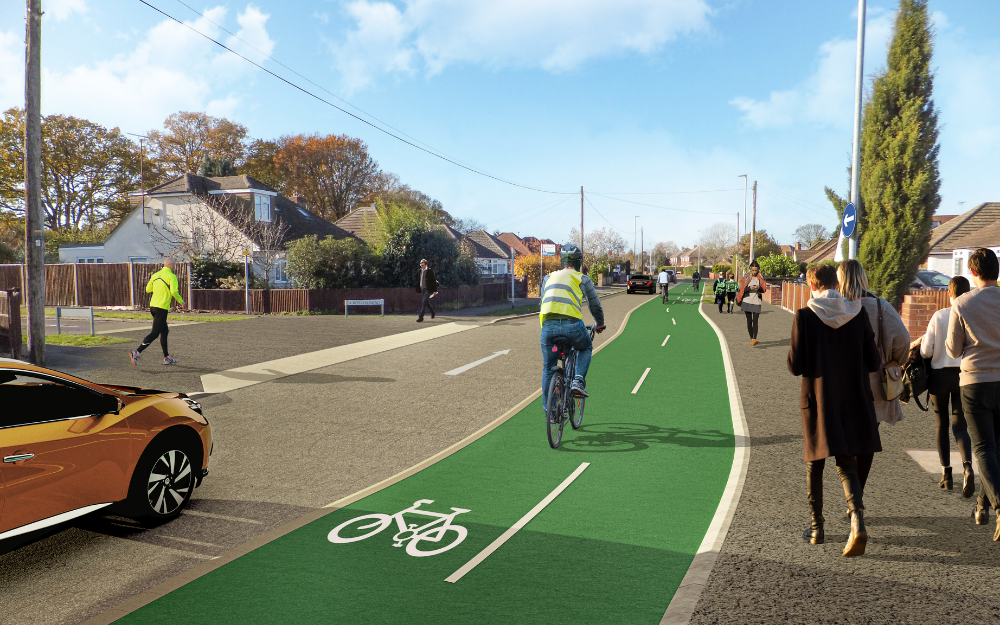 An artists impression of Woodlands Avenue in woodley as part of the proposed new cycleway